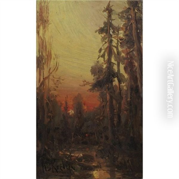 A Forest At Sunset Oil Painting by Yuliy Yulevich (Julius) Klever