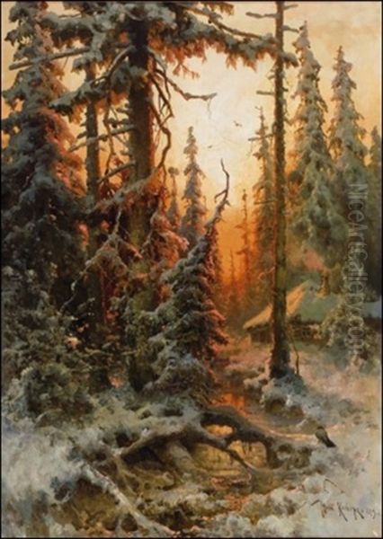 Talvipaivan Hamartyessa (a Winters Day At Twilight) Oil Painting by Yuliy Yulevich (Julius) Klever