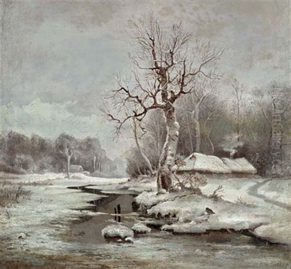 Flusslandschaft Im Winter Oil Painting by Yuliy Yulevich (Julius) Klever