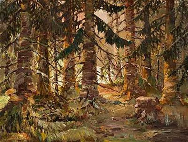 In The Forest Oil Painting by Yuliy Yulevich (Julius) Klever