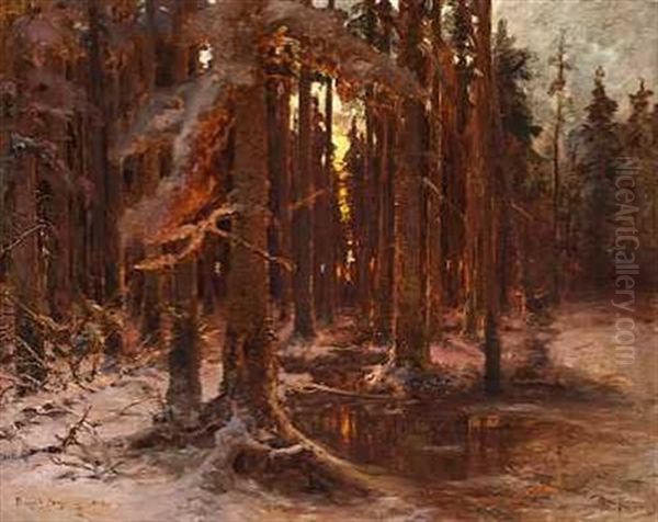 Evening In The Forest Oil Painting by Yuliy Yulevich (Julius) Klever