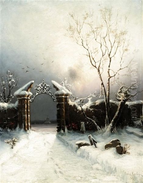 Winter Evening Oil Painting by Yuliy Yulevich (Julius) Klever