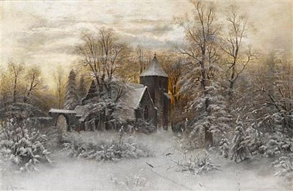 A Winter's Evening Oil Painting by Yuliy Yulevich (Julius) Klever