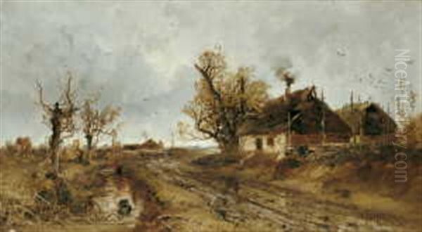 Herbstlandschaft Mit Bauernhausern Oil Painting by Yuliy Yulevich (Julius) Klever