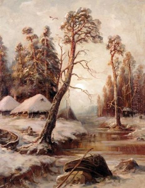 Winter Landscape (collab. W/studio) Oil Painting by Yuliy Yulevich (Julius) Klever