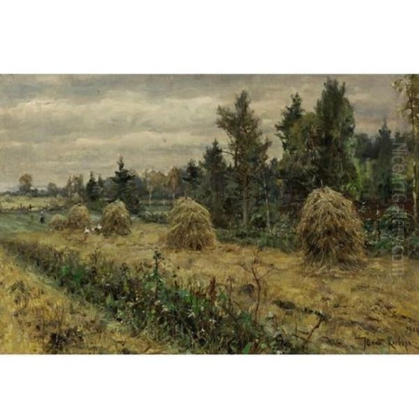 Haystacks Oil Painting by Yuliy Yulevich (Julius) Klever