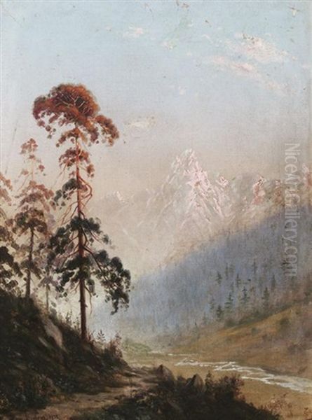 Im Kaukasus: Blick In Ein Weites Flustal Oil Painting by Yuliy Yulevich (Julius) Klever