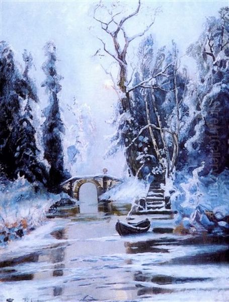 Hiver Aux Jardins Du Palais De Pavlovsk Oil Painting by Yuliy Yulevich (Julius) Klever