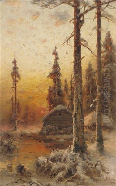 Hut In The Forest (collab. W/studio) Oil Painting by Yuliy Yulevich (Julius) Klever