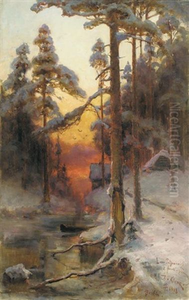 Sunset In The Forest (collab. W/studio) Oil Painting by Yuliy Yulevich (Julius) Klever