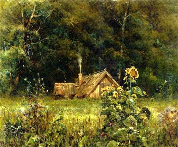 Cottage In The Forest Oil Painting by Yuliy Yulevich (Julius) Klever