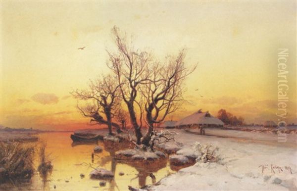 Winter Landscape Oil Painting by Yuliy Yulevich (Julius) Klever