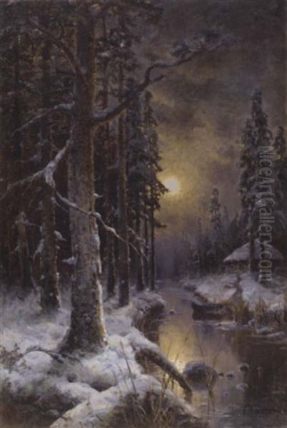 The Forest, Winter Oil Painting by Yuliy Yulevich (Julius) Klever