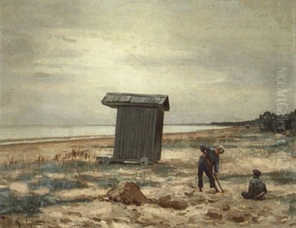 Der Verlassene Badekarren (strandbild, Stimmung Bei Bedecktem Himmel) Oil Painting by Yuliy Yulevich (Julius) Klever