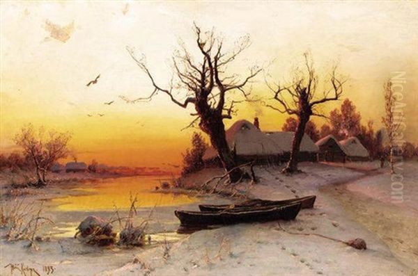 Winter Landscape Oil Painting by Yuliy Yulevich (Julius) Klever