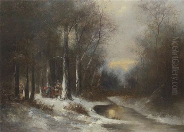 Reisigsammler Im Verschneiten Winterwald Oil Painting by Yuliy Yulevich (Julius) Klever