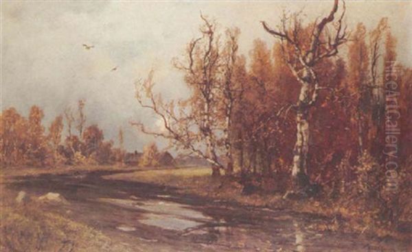 Woodland Landscape With River Oil Painting by Yuliy Yulevich (Julius) Klever