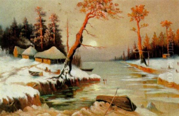 Wintersonne Uber Dem Fluss Oil Painting by Yuliy Yulevich (Julius) Klever