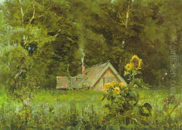 Sommerliche Waldlichtung Mit Kate Oil Painting by Yuliy Yulevich (Julius) Klever