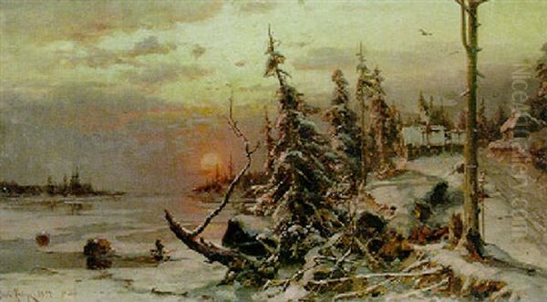 Winter Landscape Oil Painting by Yuliy Yulevich (Julius) Klever