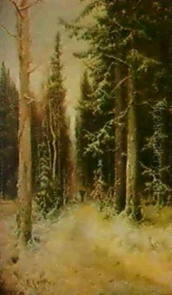 Risbarerska I Vinterskog Oil Painting by Yuliy Yulevich (Julius) Klever