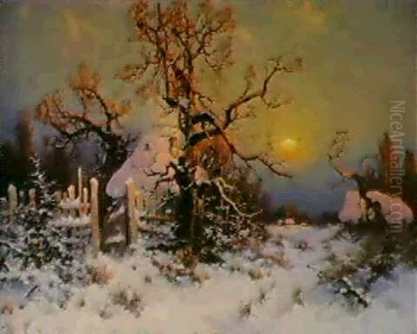 A Hamlet In Winter Oil Painting by Yuliy Yulevich (Julius) Klever