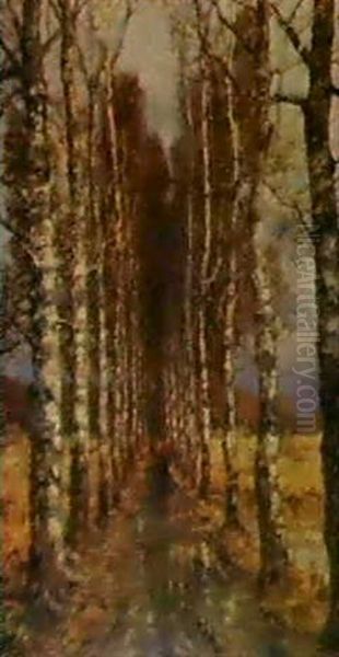 Avenue Of Birch Trees Oil Painting by Yuliy Yulevich (Julius) Klever