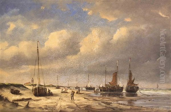 Fischerboote Am Strand Oil Painting by Lodewijk Johannes Kleyn