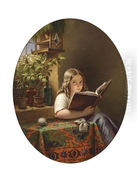 Lesendes Madchen (after Johann Georg Meyer Von Bremens) Oil Painting by Eduard Klieber