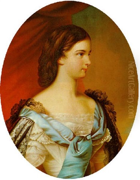 Kaiserin Elisabeth Von Osterreich Mit Blauem Schal Oil Painting by Eduard Klieber