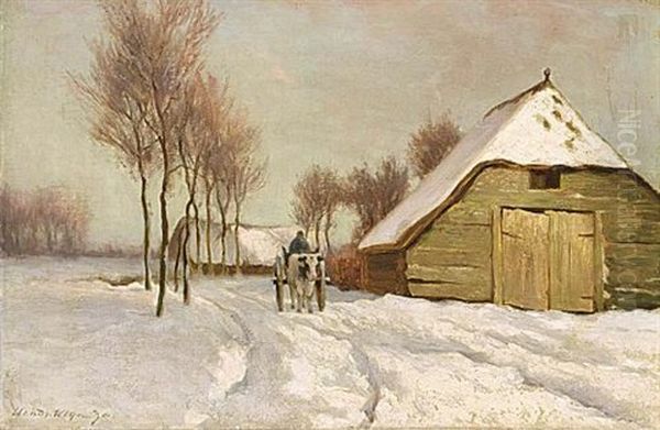 A Peasant In A Winter Landscape Oil Painting by Hendrik Klijn