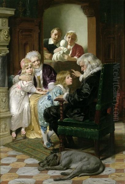 Jugendalter - Der Besuch Der Groseltern Oil Painting by Eugen Johann Georg Klimsch