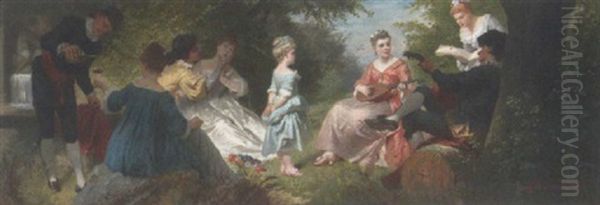 Musizierende Gesellschaft Im Park Oil Painting by Eugen Johann Georg Klimsch