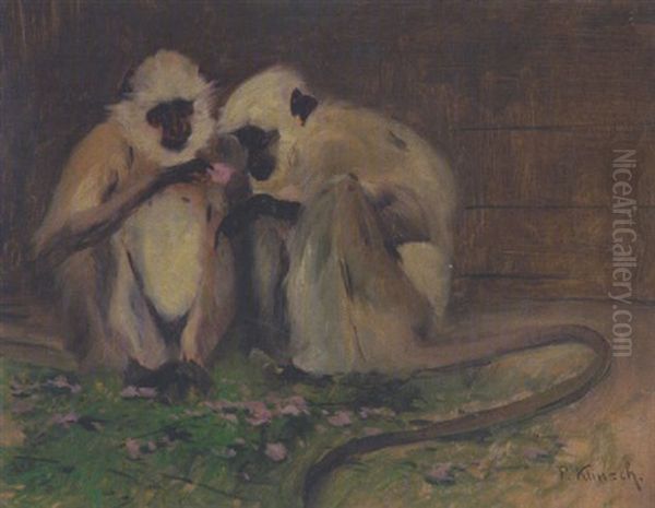 Zwei Meerkatzenaffen Oil Painting by Paul Hans Klimsch