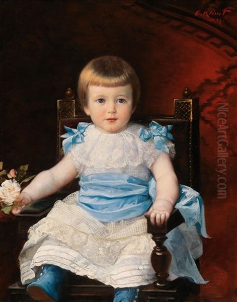 Portrait Of A Little Girl Sitting Oil Painting by Ernst Klimt