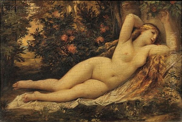 Reclining Nude In A Landscape Oil Painting by Ernst Klimt