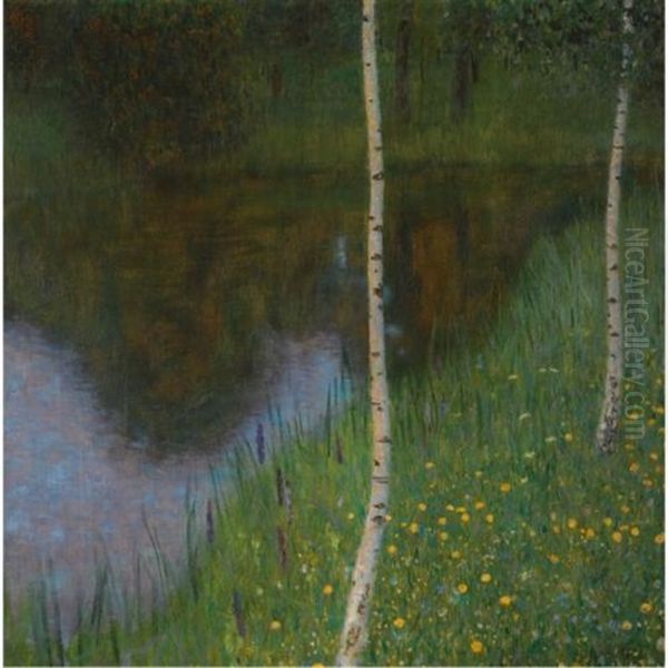 Seeufer Mit Birken (lakeshore With Birches) Oil Painting by Gustav Klimt