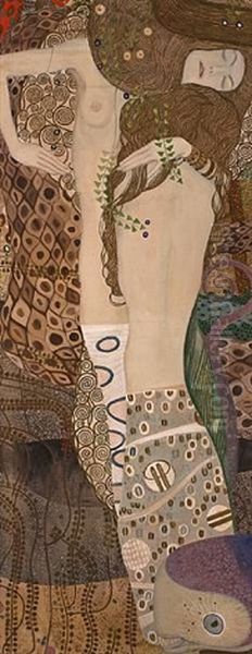 Water Serpents I (painted By Koeck) Oil Painting by Gustav Klimt