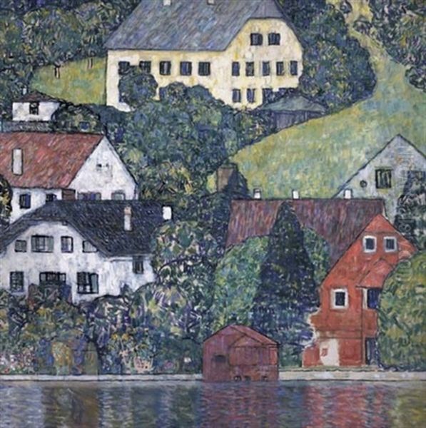 Houses At Unterach On The Attersee Oil Painting by Gustav Klimt