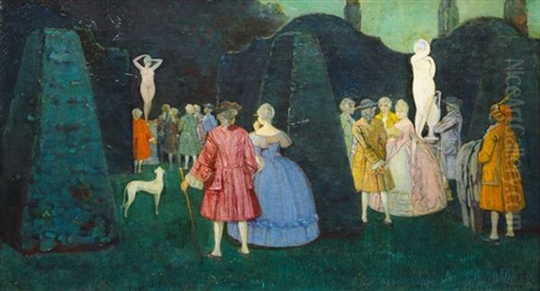 Courtly Party In A Park Oil Painting by Eugene Klinckenberg