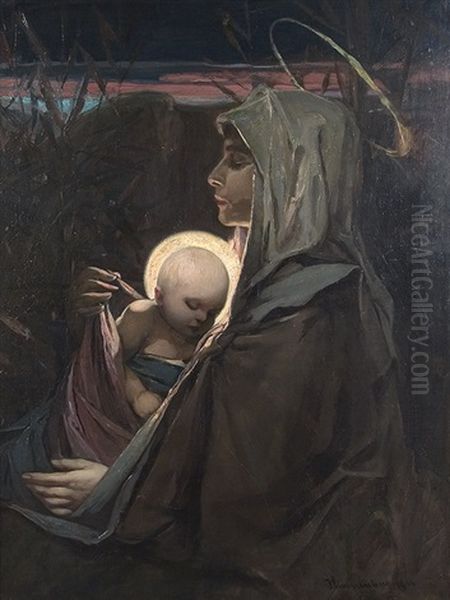 Madonna With Child Oil Painting by Eugene Klinckenberg