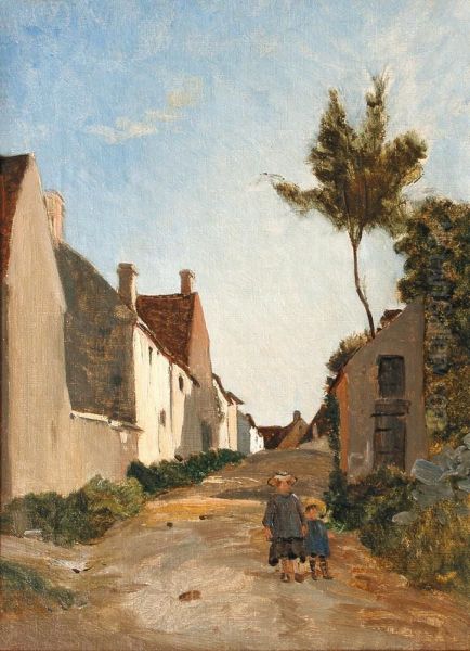 Deux Enfants Dans Un Village Oil Painting by Frederic Bazille