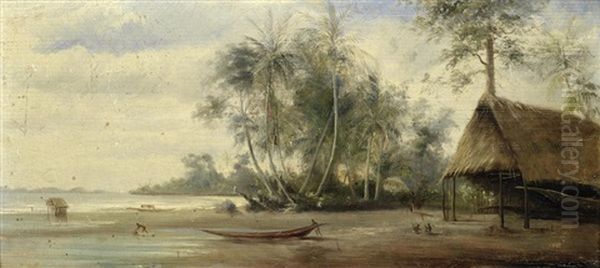 Fishermen On The Shore Oil Painting by Fritz Klingelhoefer