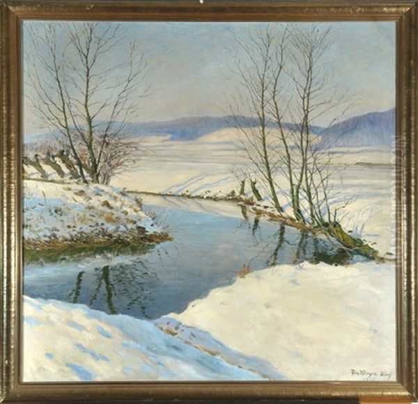 Winterlandschaft Mit Bachlauf Oil Painting by Richard Klingen