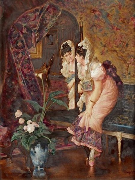 Elegante Au Miroir Oil Painting by Max Klinger