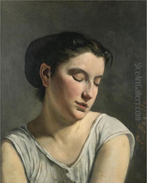 Jeune Fille Aux Yeux Baisses Oil Painting by Frederic Bazille