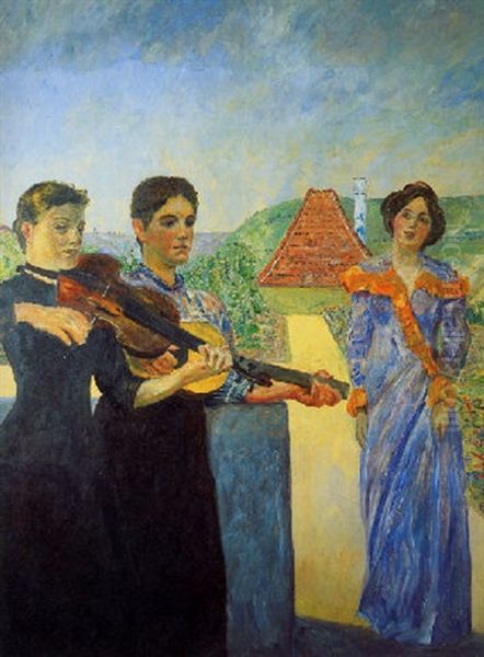 Drei Frauen Im Weinberg Oil Painting by Max Klinger