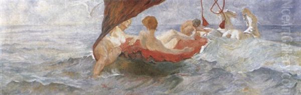 Venus Im Muschelwagen Oil Painting by Max Klinger