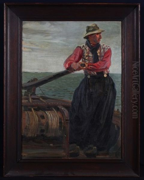 Hollandischer Steuermann Auf Treidelschiff Oil Painting by Albert Klingner