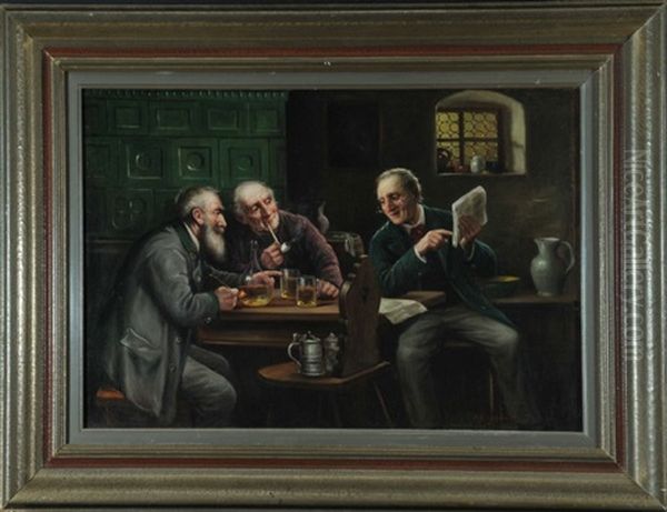 Drei Herren Bei Plauderei Und Umtrunk Am Kachelofen In Der Stube Oil Painting by Rudolf Klingsboegl